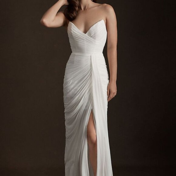 Watters Lupine Strapless Sweetheart Mesh Sheath Wedding Gown Anthropologie - Picture 1 of 9